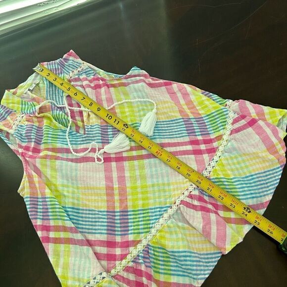 Crown & Ivy Multicolor Ruffle Striped Sleeveless Linen Blend Tank Top Women’s XS - Picture 10 of 12